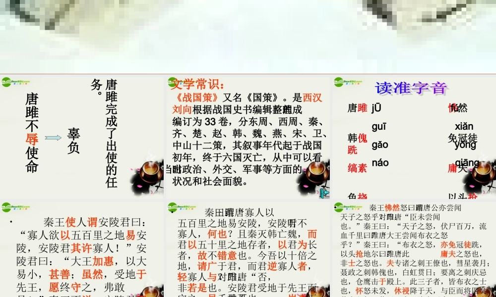 八年级语文下册(唐雎不辱使命)课件1 鲁教版 课件