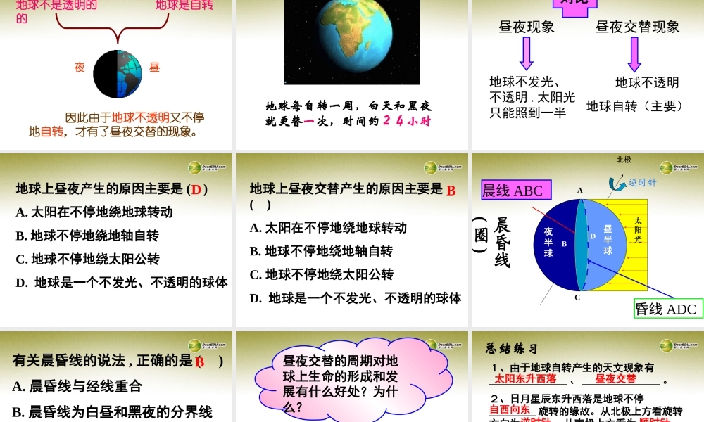 中学七年级科学下册 第一节 地球的自转课件 浙教版 课件