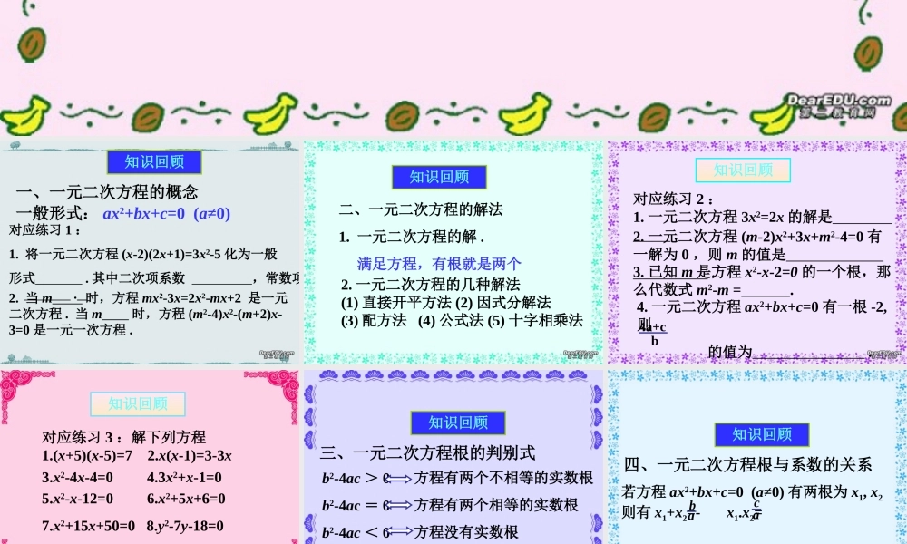 初三数学一元二次方程复习 华东师大版 课件