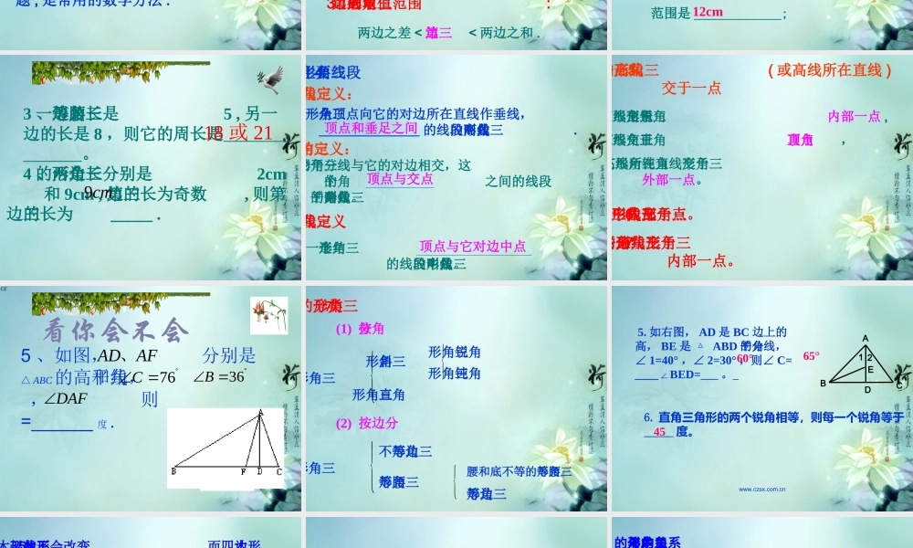 中学七年级数学下册 第七章(三角形)复习课件 新人教版 课件