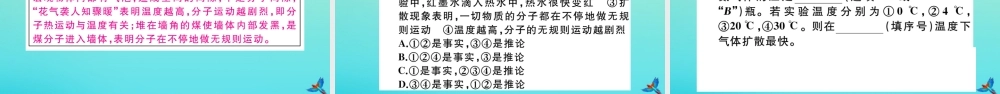 九年级物理全册 第十三章 内能 第一节 分子热运动习题讲评课件 (新版)新人教版 课件