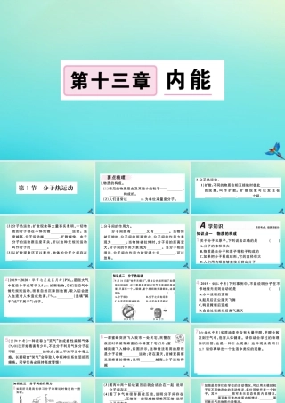 九年级物理全册 第十三章 内能 第一节 分子热运动习题讲评课件 (新版)新人教版 课件