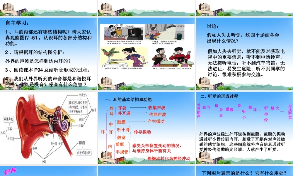 七年级生物下册 第一节人体对外界环境的感知_耳和听觉课件 人教新课标版 课件