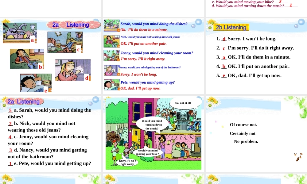 八年级英语(Unit7 Would you mind turning down the music？)课件  课件