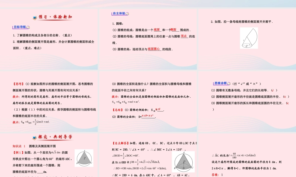 九年级数学下册 第28章圆283圆中的计算问题 2圆锥的侧面积和全面积习题课件 华东师大版 课件