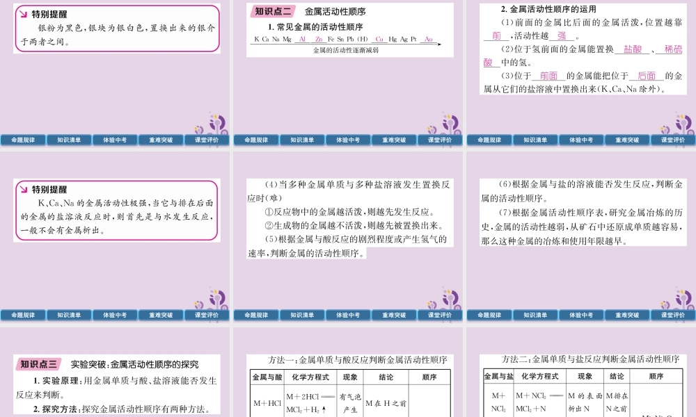中考化学总复习 第1编 主题复习 模块1 身边的化学物质 课时6 金属的化学性质(精讲)课件