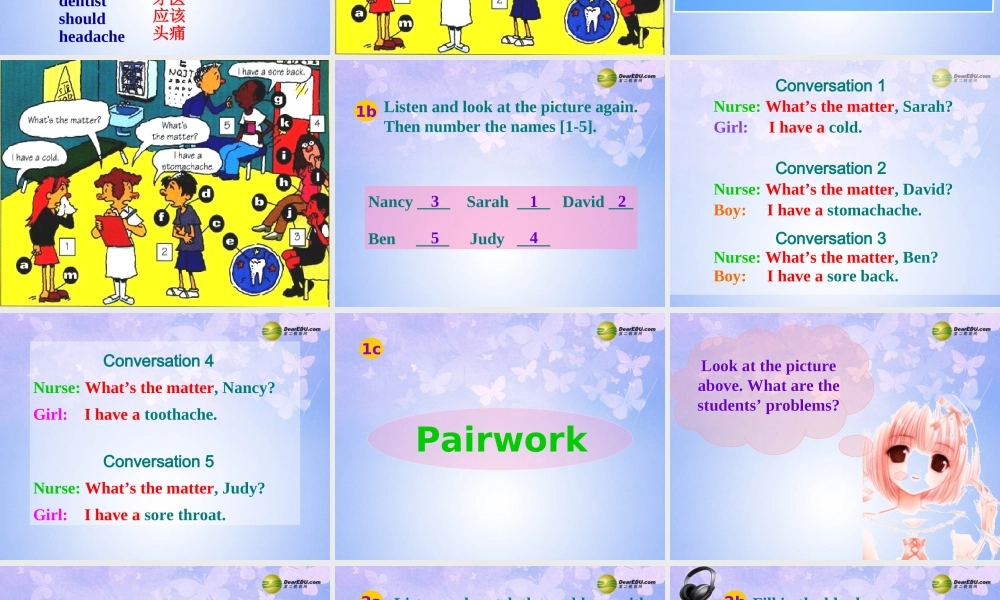 八年级英语上册(Unit 2 What's the matter Revision Section AP1)课件 人教新目标版 课件