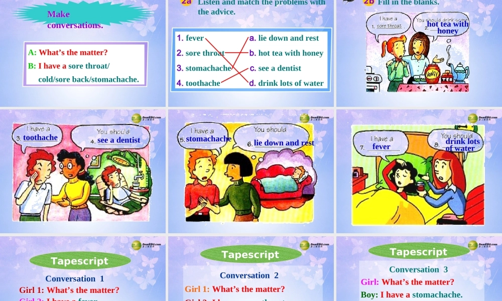 八年级英语上册(Unit 2 What's the matter Revision Section AP1)课件 人教新目标版 课件