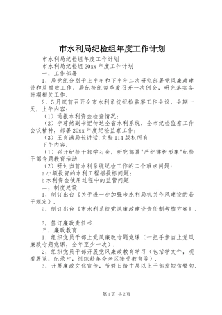 市水利局纪检组年度工作计划