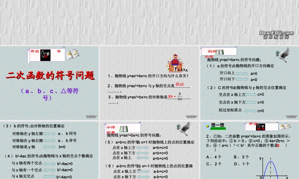 初三数学二次函数的符号问题课件 华东师大版 课件