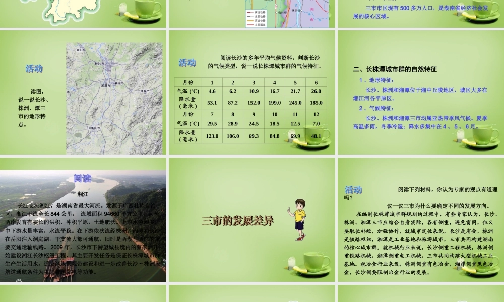 八年级地理下册(7.5 长株潭城市群内部的差异与联系)课件 (新版)湘教版 课件