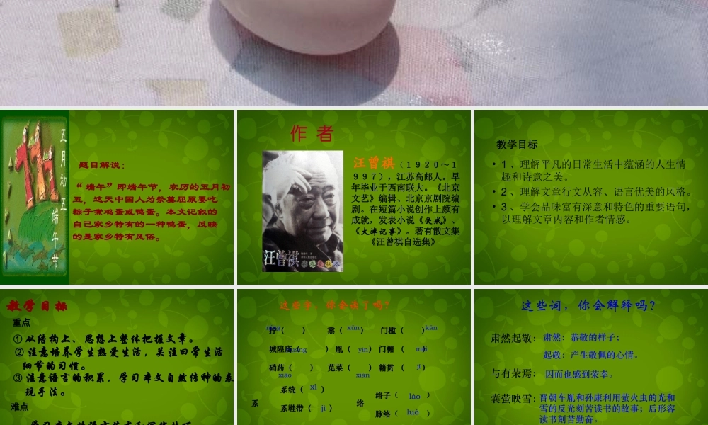 中学八年级语文下册 17 端午的鸭蛋课件 新人教版 课件