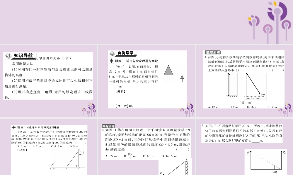 九年级数学上册 第24章 解直角三角形 241 测量习题课件 (新版)华东师大版 课件