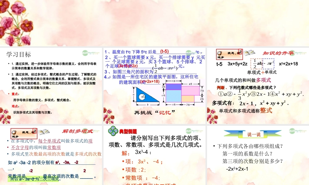 广东省珠海市七年级数学上册 多项式的概念课件 新人教版 课件