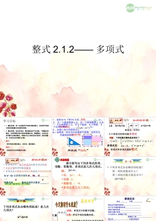 广东省珠海市七年级数学上册 多项式的概念课件 新人教版 课件