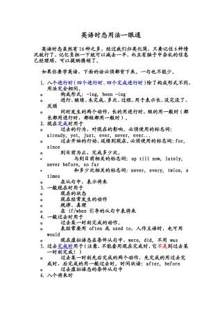 英语时态用法一眼通