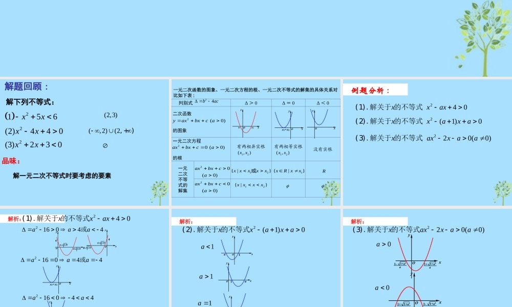 山西省忻州市高考数学 专题 含参数的一元二次不等式的解法复习课件