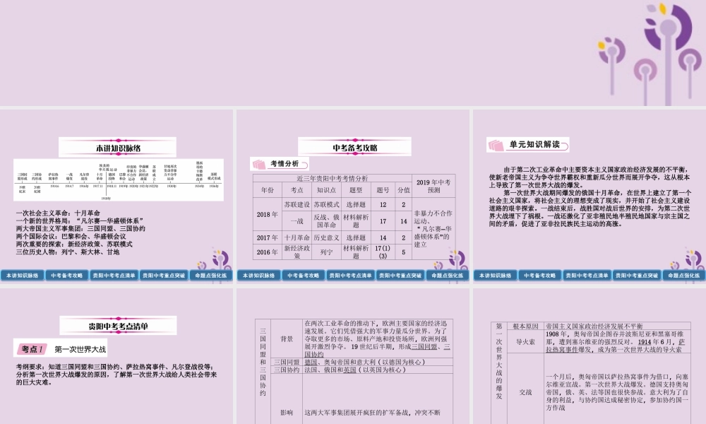 中考历史总复习 第一编 教材知识速查篇 模块四 世界现代史 第第一次世界大战和战后初期的世界(精讲)课件