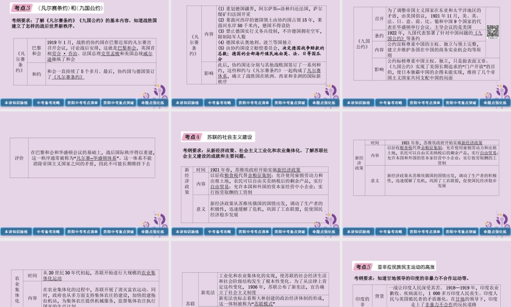 中考历史总复习 第一编 教材知识速查篇 模块四 世界现代史 第第一次世界大战和战后初期的世界(精讲)课件