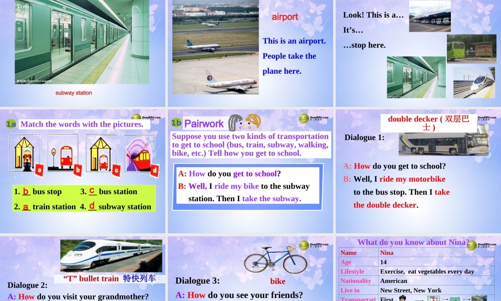 八年级英语上册(Unit 4 How do you get to school Section B1)课件 人教新目标版 课件