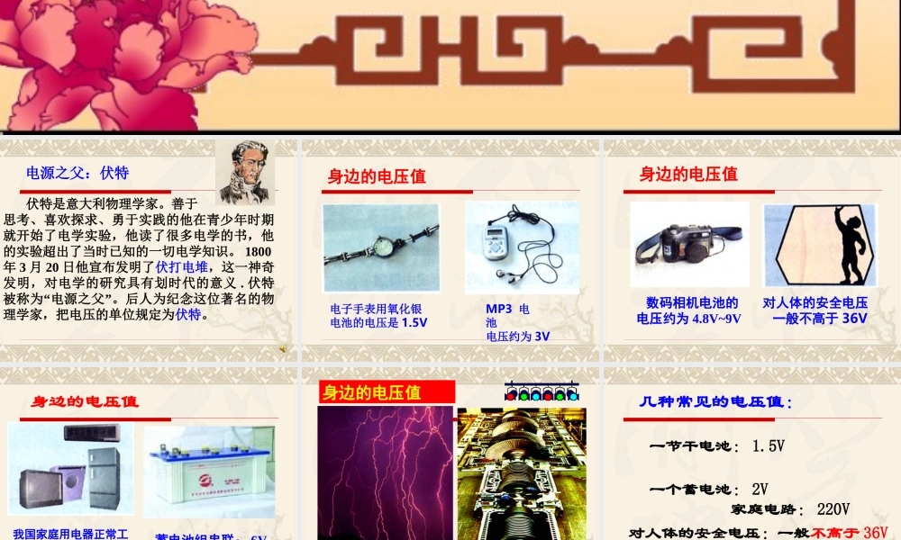 八年级物理：一、电压课件(人教版) 课件