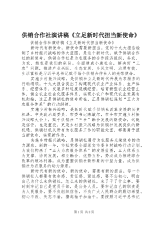 供销合作社演讲稿《立足新时代担当新使命》