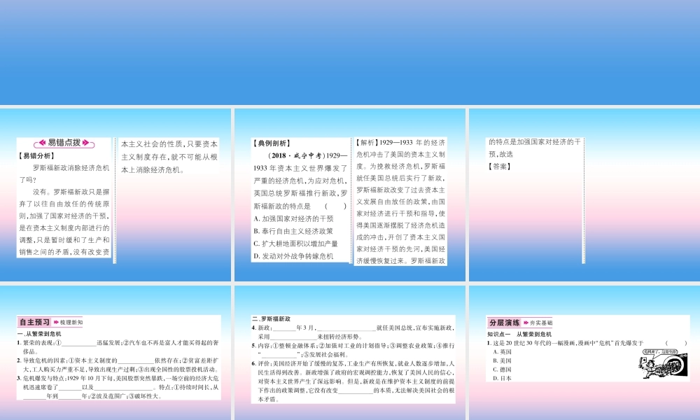 九年级历史下册 第4单元 经济大危机和第二次世界大战 第13课 罗斯福新政易错点拨课件 新人教版 课件