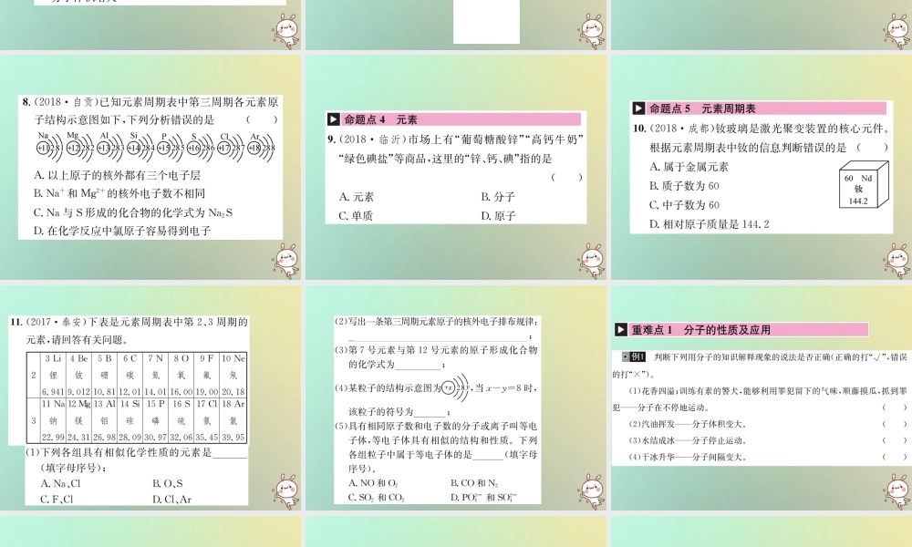 中考化学复习 主题二 物质构成的奥秘 第9讲 构成物质的微粒 元素课件