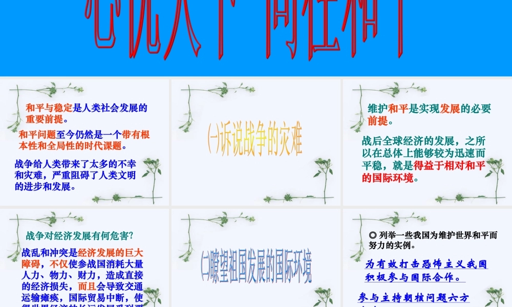 九年级政治：第十一课(胸怀全球 迎接挑战)第三框课件(苏教版) 课件