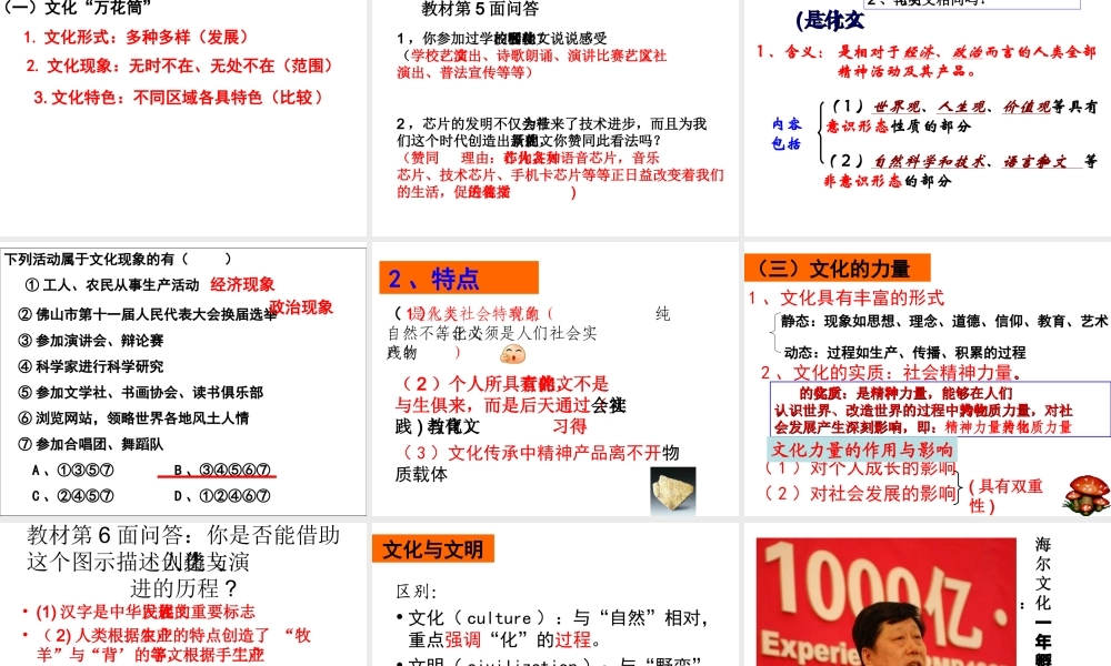 高中政治必修三课件：体味文化