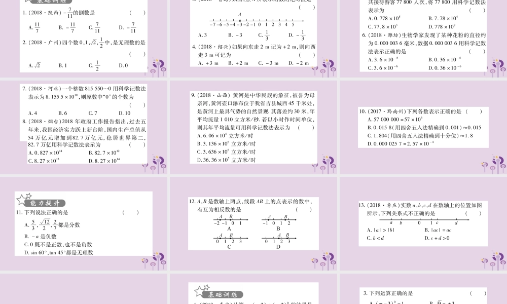 中考数学复习 第一轮 考点系统复习 第1章 数与式 第1节 实数习题课件