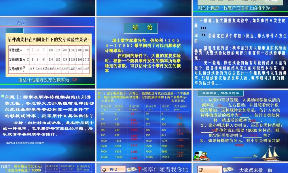 九年级数学上 用频率估概率新课件人教版 课件