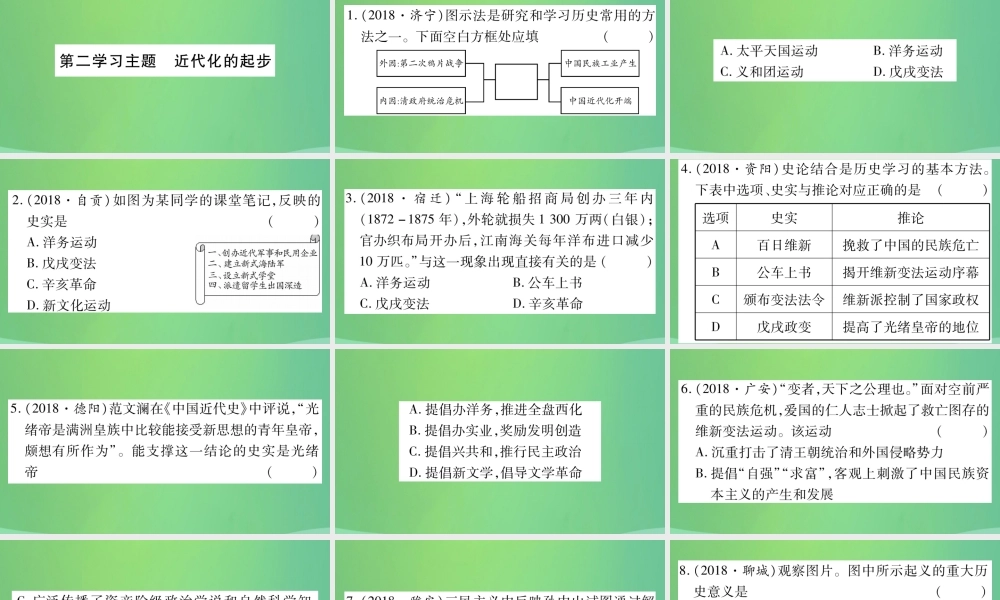 中考历史复习 第一篇 教材系统复习 2 中国近代史 第二学习主题 近代化的起步习题课件