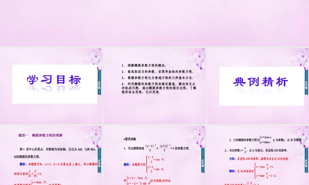 数学 2.2.1椭圆的参数方程课件 新人教A版选修4 4 课件