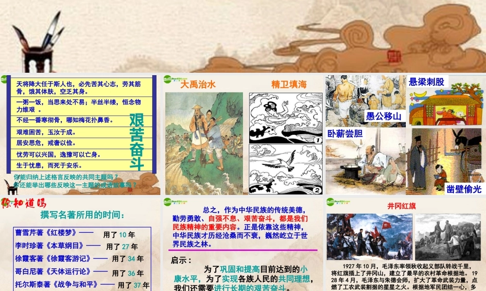 九年级政治 第九课(实现我们的共同理想-艰苦奋斗 开拓创新)课件 人教新课标版 课件