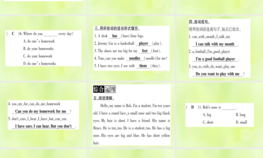 七年级英语上册 Unit 3 Body Parts and Feelings Lesson 13 Body Parts课件 (新版)冀教版 课件