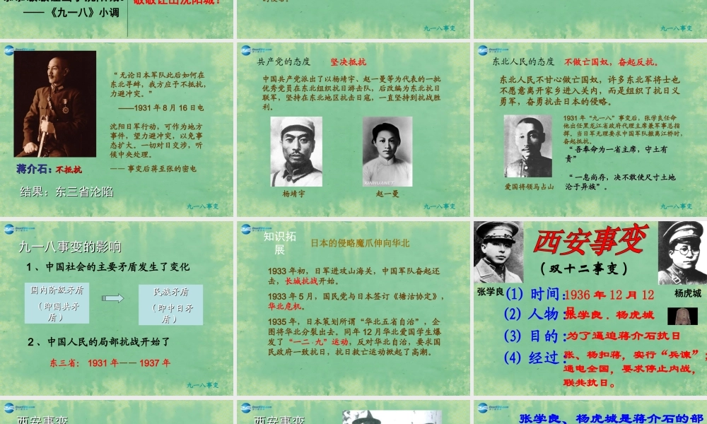 中学八年级历史上册 第14课 难忘九一八课件 新人教版 课件