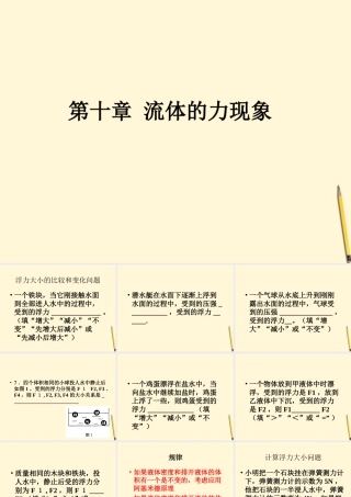 八年级物理下册 第十章(流体的力现象)复习课件 教科版 课件