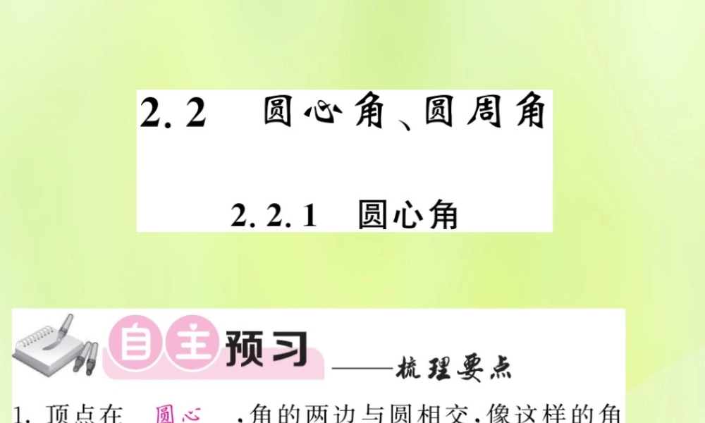 九年级数学下册 第2章 圆 22 圆心角、圆周角 221 圆心角习题课件 (新版)湘教版 课件