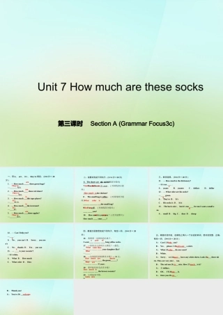 七年级英语上册 Unit 7 How much are these socks？(第三课时)Section A(Grammar Focus 3c)课件 (新版)人教新目标版 课件