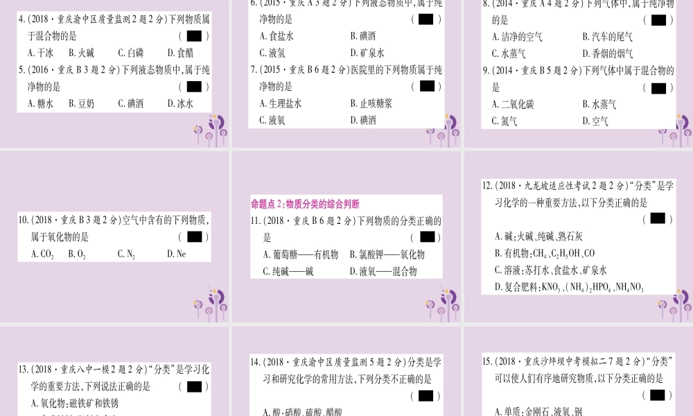 中考化学复习 第一部分 基础知识 第二单元 化学基本概念和原理 第10讲 物质的分类(精讲)课件