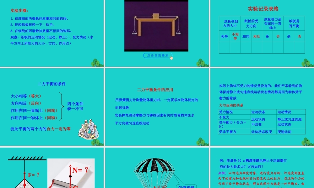 八年级物理全册 第七章 第三节 力的平衡课件 八年级物理全册 第七章 第三节 力的平衡课件+素材 (新版)沪科版 八年级物理全册 第七章 第三节 力的平衡课件+素材 (新版)沪科版