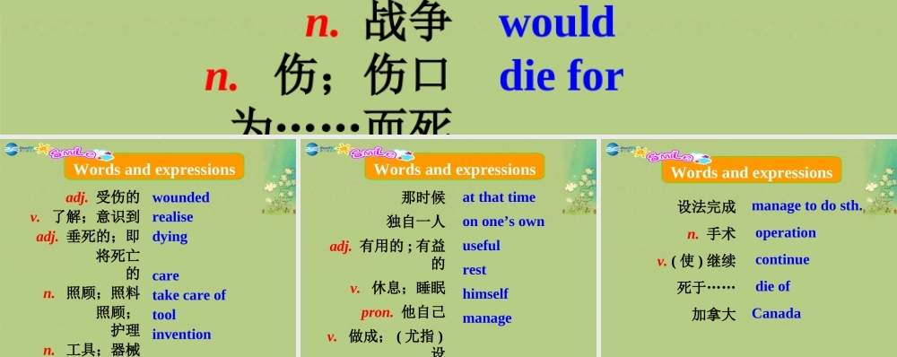 九年级英语上册 Module 3 Heroes Unit 2单词导入(汉-英)课件 (新版)外研版 课件