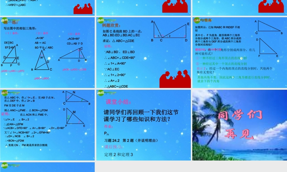 九年级数学上册 294(相似三角形的判定)(第二课时)课件 冀教版 课件
