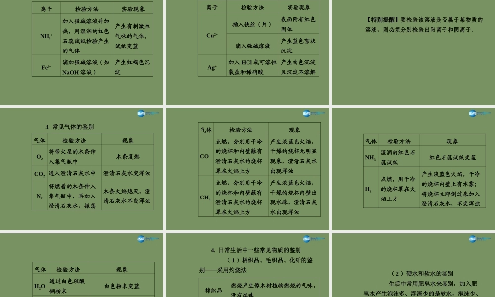 中考化学 专题复习四 物质的检验、鉴别、除杂和共存课件