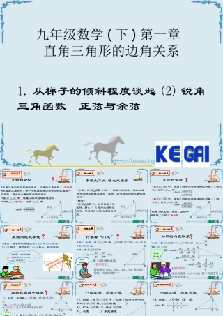 从梯子的倾斜程度谈起2锐角三角函数 正弦与余弦 福建省南平地区九年级数学下册第一章 直角三角形整章课件集一 北师大版