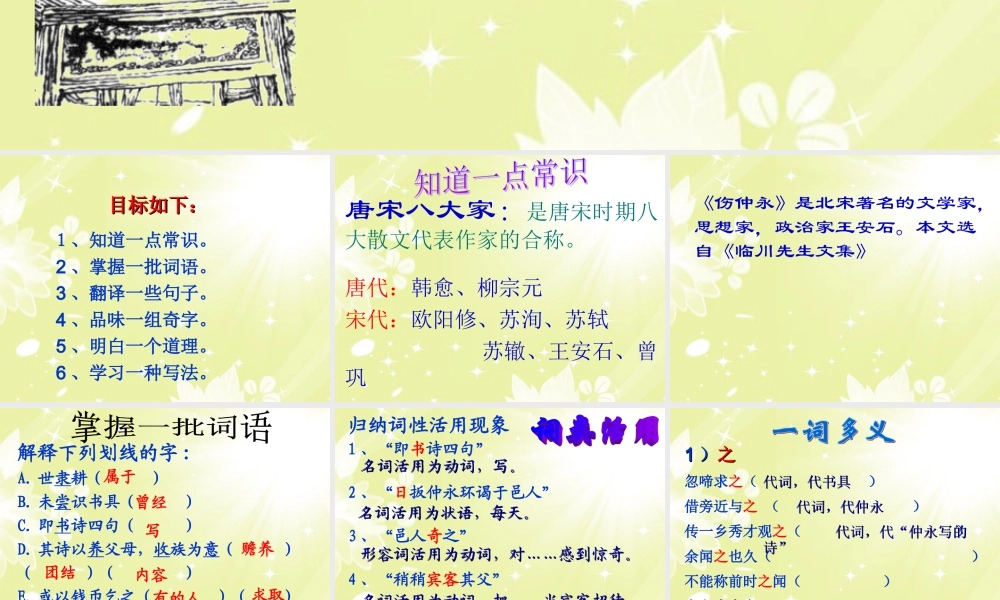 中学七年级语文下册(伤仲永)课件 新人教版