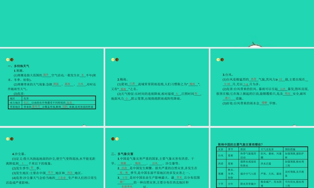八年级地理上册 2.2 中国的气候(第3课时 多特殊天气 多气象灾害)课件 (新版)湘教版 课件