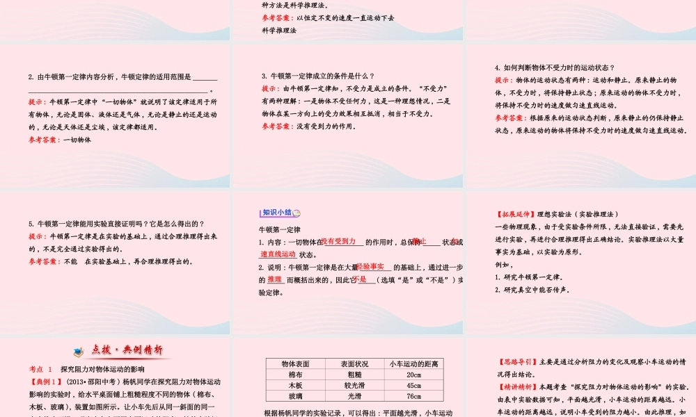 八年级物理下册 第八章 第1节 牛顿第一定律(第1课时 牛顿第一定律)课件 (新版)新人教版 课件