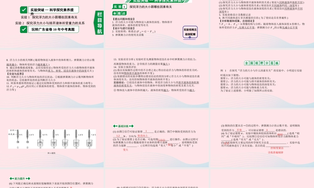 广东省中考物理一轮复习 第十讲 浮力 命题点2 探究浮力相关实验课件